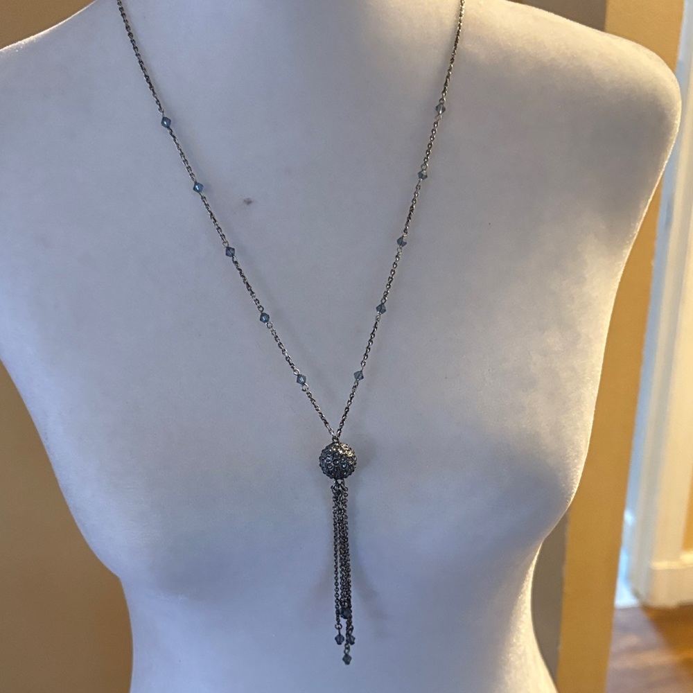 Sparkly Blue & Silver Tassel Necklace